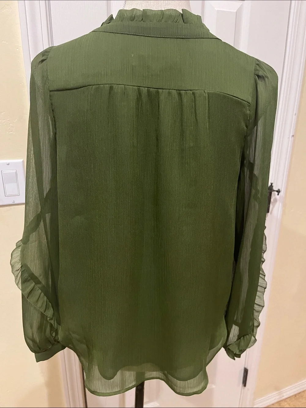 LOFT Olive Green Ruffle-Trim Blouse - Picture 4 of 5